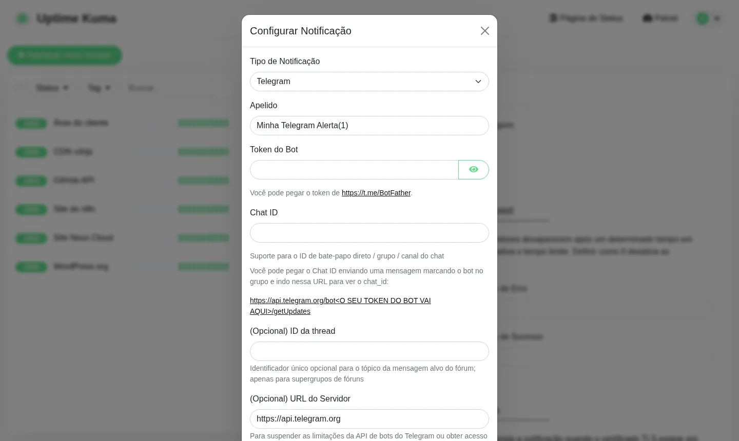Cadastro de alerta com mais de 100 serviços, entre eles WhatsApp pela Evolution API, Telegram e e-mail (exemplo)