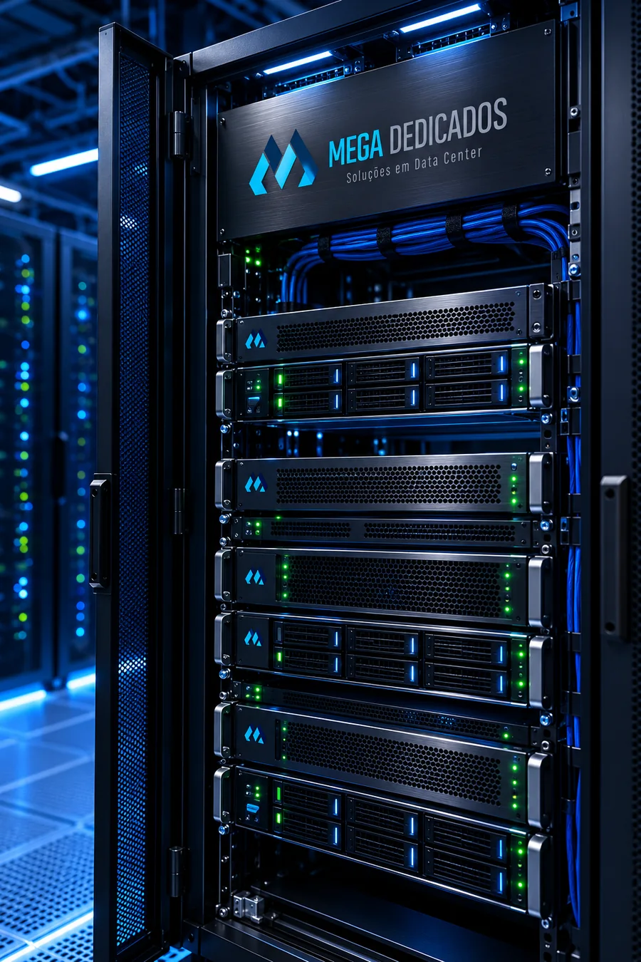 Rack with dedicated servers in the Mega data center