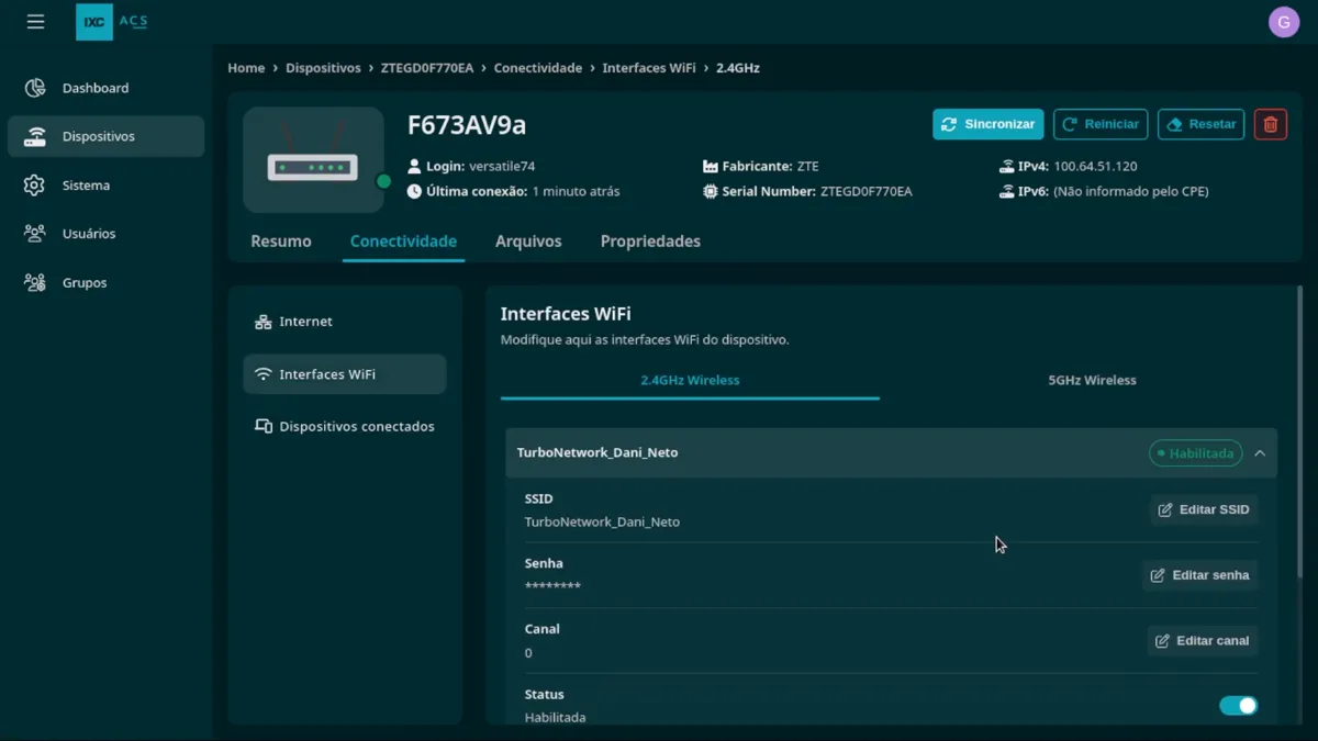 Subscriber Wi-Fi: SSID, password, and channel