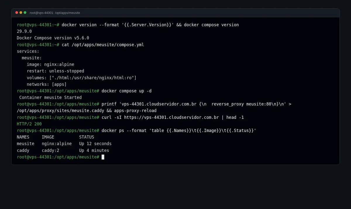 Um site de exemplo subindo com docker compose e respondendo