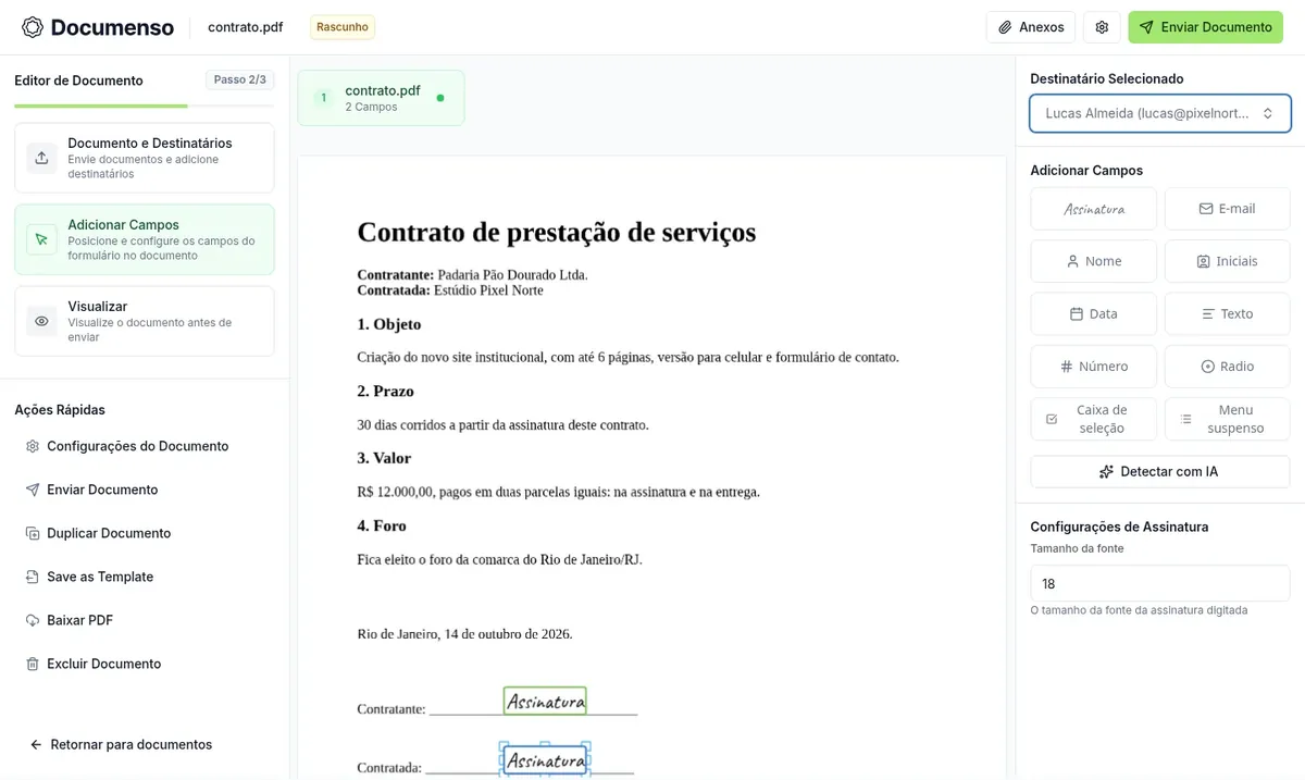 Editor do documento: um campo de assinatura para cada pessoa