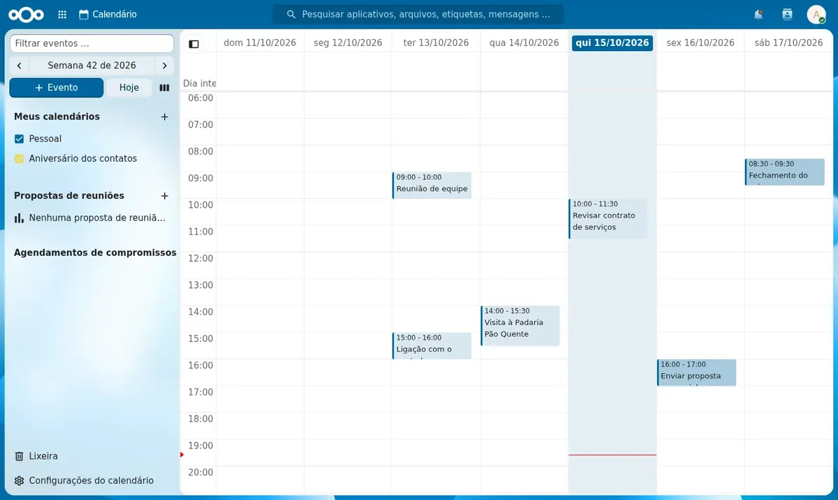 Agenda da semana com os compromissos sincronizados por CalDA