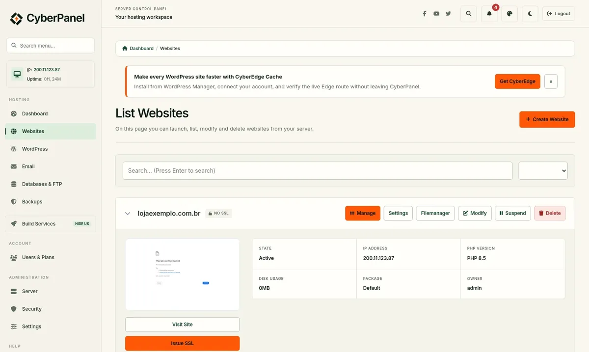 Sites, PHP e SSL por domínio
